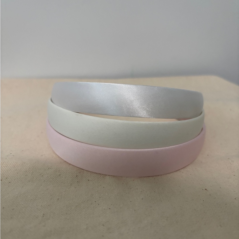 Satin and Matte Trio Headband Set - Pink, White, Ivory. For Women And Girls.